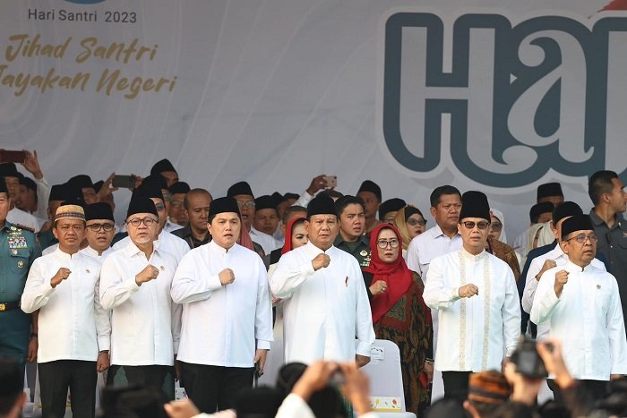 Menteri Pertahanan Prabowo Subianto hadir dalam acara Apel Hari Santri 2023. (Dok. Tim Media Prabowo Subianto)
