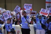 Calon presiden nomor urut dua Prabowo Subianto Menghadiri acara Deklarasi Nasional Gerakan Muslim Persatuan Indonesia Cinta Tanah Air (Gempita) di Grand Sudirman Ballroom. (Dok. Tim Media Prabowo-Gibran)  