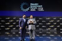 Menteri Pertahanan RI Prabowo Subianto saat menjadi keynote speaker pada acara Mandiri Investment Forum 2024 di Fairmont Hotel Jakarta. (Dok. Tim Media Prabowo)  