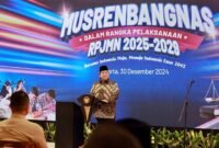 Presiden RI Prabowo Subianto saat berpidato di Musyawarah Perencanaan Pembangunan Nasional (Musrembangnas). (Dok. Tim Media Prabowo)